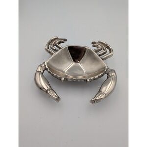 Vintage Cast Aluminum Crab Trinket Dish Bowl Coastal Nautical Catchall ~6"